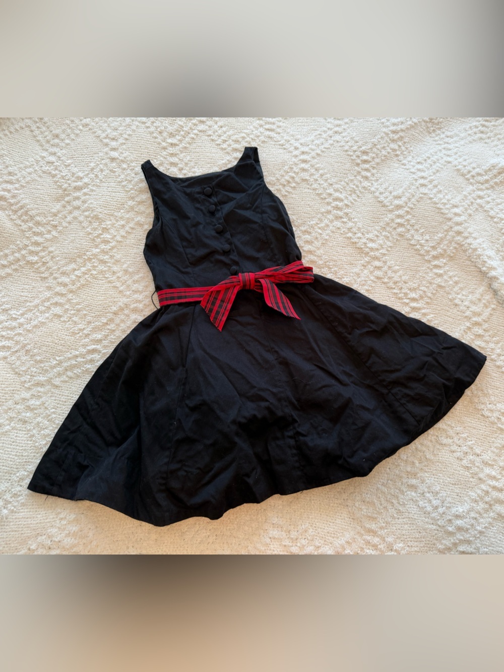 Polo by Ralph Lauren Black A-Line Dress with Red Plaid Waistband - Picture 3 of 5